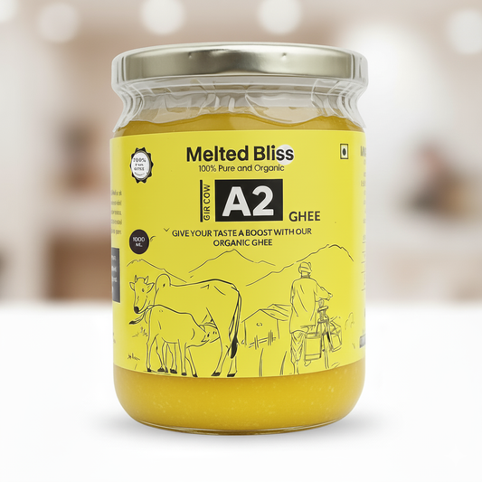 MELTED BLISS® A2 Bilona Cow Ghee | 100% Pure Jaffrabadi Breed Grass Fed | Traditional Desi Ghee in Glass Jar | Lab Tested for Purity | for Cooking, Skin & Hair Care (500) Gram