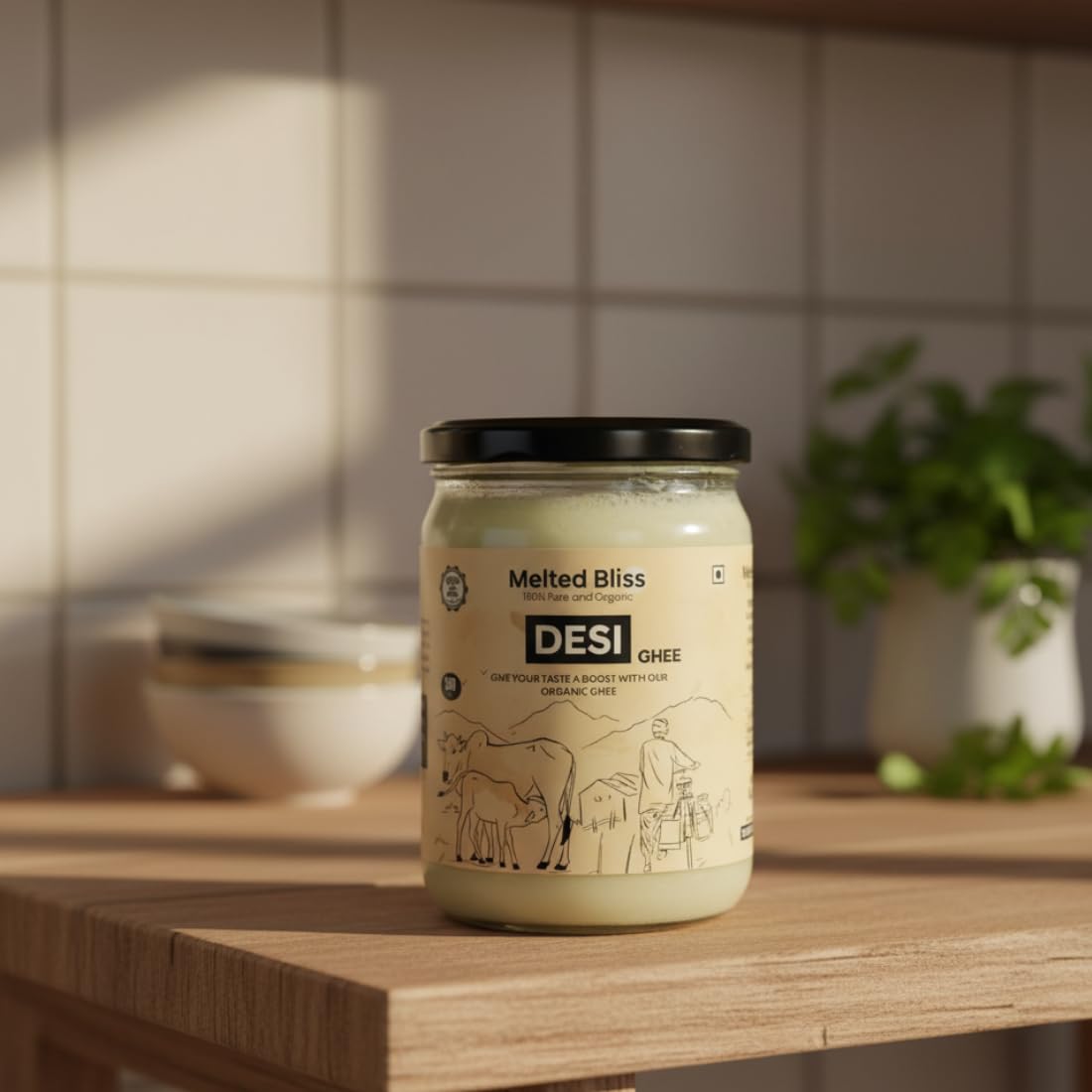 MELTED BLISS® A2 Bilona Buffalo Ghee | 100% Pure Jaffrabadi Breed Grass Fed | Traditional Desi Ghee in Glass Jar | Lab Tested for Purity | for Cooking, Skin & Hair Care (500ml, buffalo A2 Ghee)