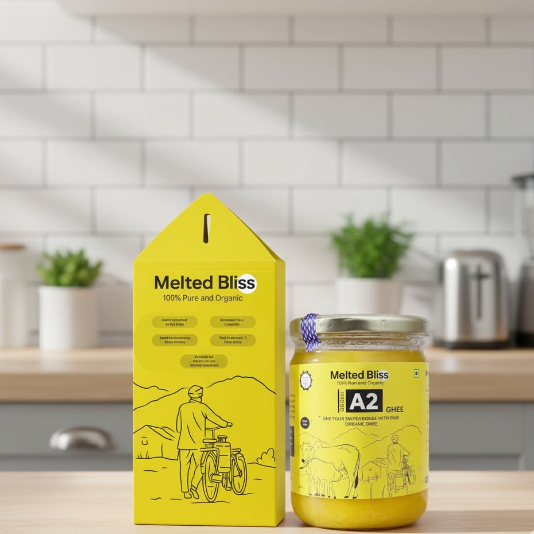 MELTED BLISS® A2 Bilona Cow Ghee | 100% Pure Jaffrabadi Breed Grass Fed | Traditional Desi Ghee in Glass Jar | Lab Tested for Purity | for Cooking, Skin & Hair Care 1000 ml