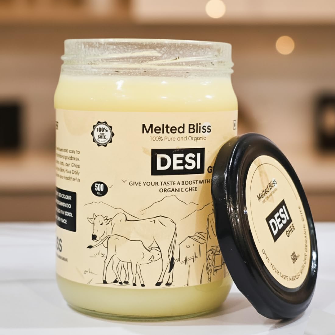 MELTED BLISS® A2 Bilona Buffalo Ghee | 100% Pure Jaffrabadi Breed Grass Fed | Traditional Desi Ghee in Glass Jar | Lab Tested for Purity | for Cooking, Skin & Hair Care (500ml, buffalo A2 Ghee)