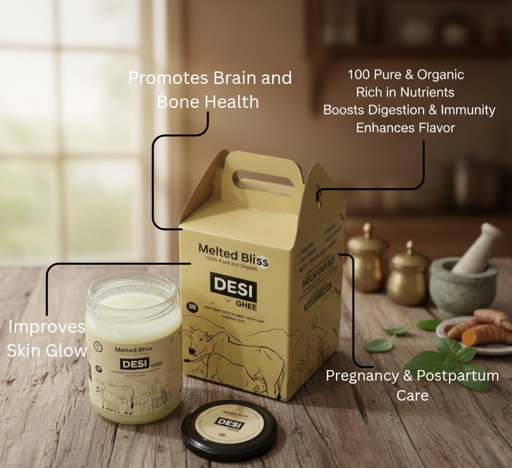 MELTED BLISS® A2 Bilona Buffalo Ghee | 100% Pure Jaffrabadi Breed Grass Fed | Traditional Desi Ghee in Glass Jar | Lab Tested for Purity | for Cooking, Skin & Hair Care (500ml, buffalo A2 Ghee)