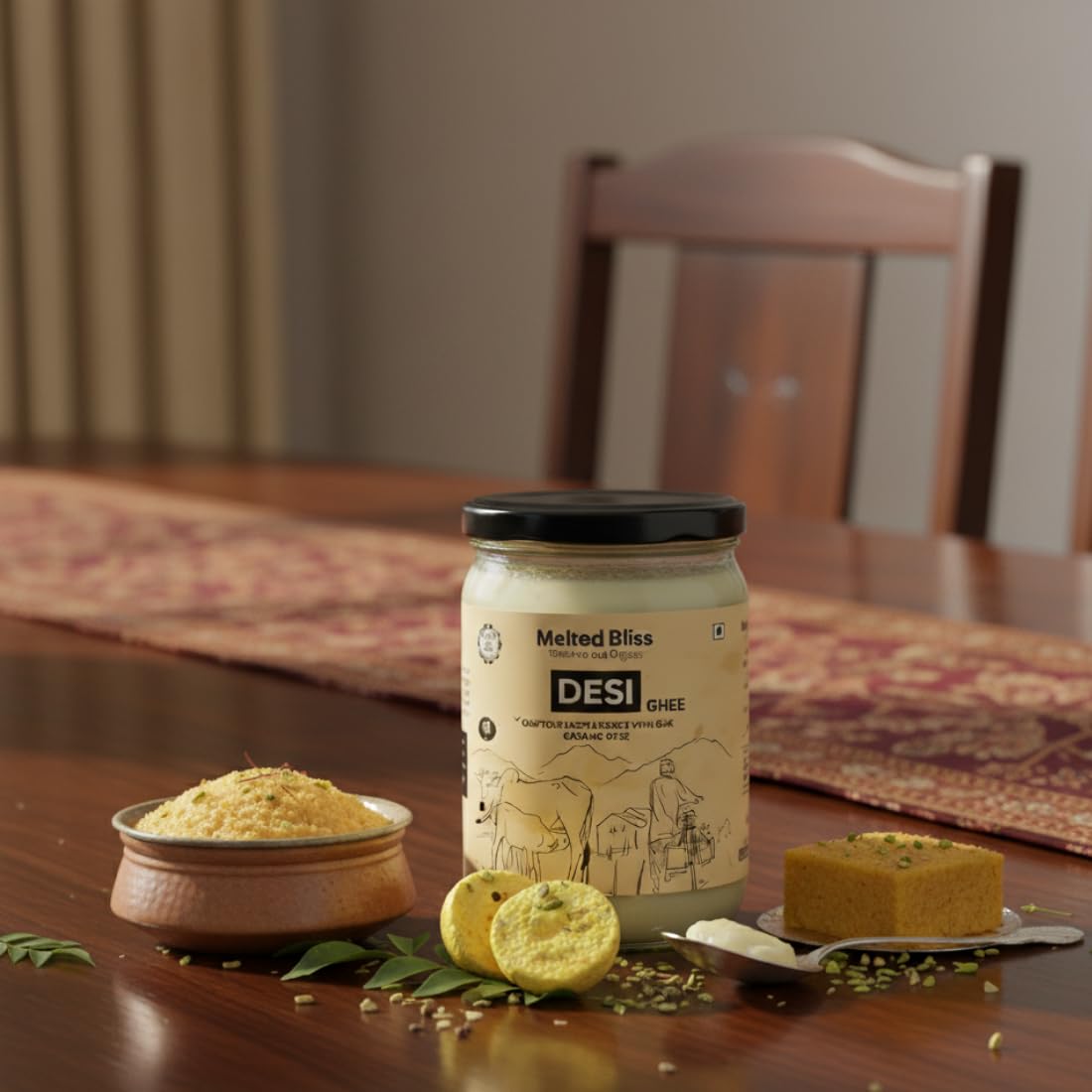 MELTED BLISS® A2 Bilona Buffalo Ghee | 100% Pure Jaffrabadi Breed Grass Fed | Traditional Desi Ghee in Glass Jar | Lab Tested for Purity | for Cooking, Skin & Hair Care (500ml, buffalo A2 Ghee)