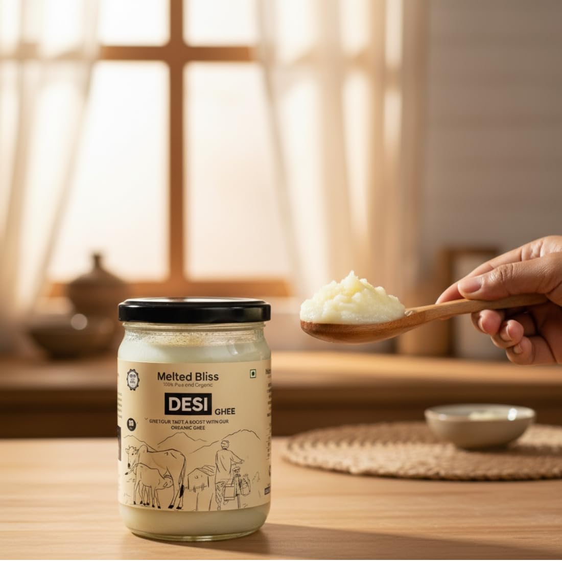MELTED BLISS® A2 Bilona Buffalo Ghee | 100% Pure Jaffrabadi Breed Grass Fed | Traditional Desi Ghee in Glass Jar | Lab Tested for Purity | for Cooking, Skin & Hair Care (500ml, buffalo A2 Ghee)