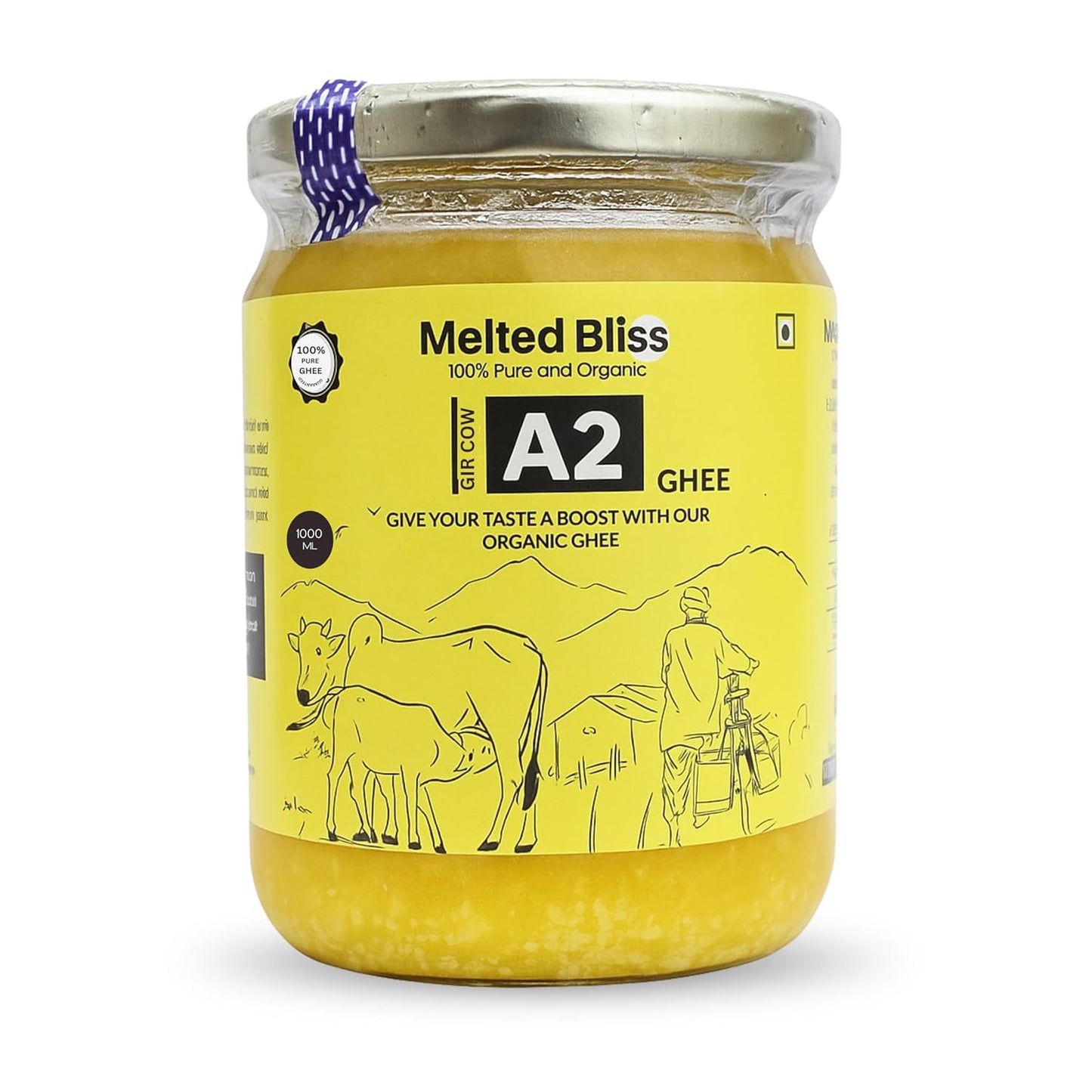 MELTED BLISS® A2 Bilona Cow Ghee | 100% Pure Jaffrabadi Breed Grass Fed | Traditional Desi Ghee in Glass Jar | Lab Tested for Purity | for Cooking, Skin & Hair Care 1000 ml