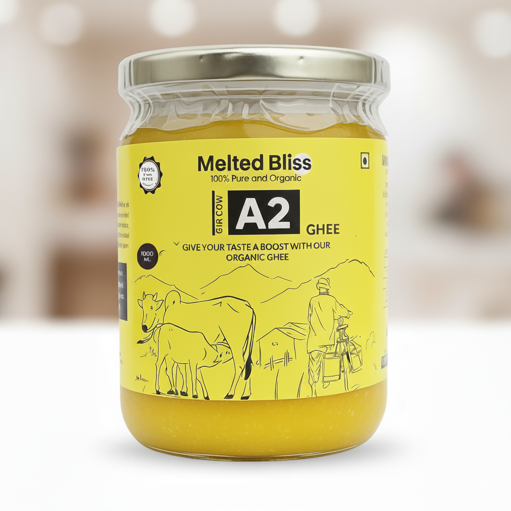 MELTED BLISS® A2 Bilona Cow Ghee | 100% Pure Jaffrabadi Breed Grass Fed | Traditional Desi Ghee in Glass Jar | Lab Tested for Purity | for Cooking, Skin & Hair Care 1000 ml